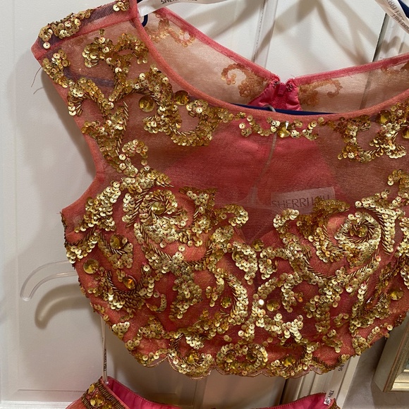 SHERRI HILL 45112 SZ 2 CORAL GOLD 2 PC SKIRT CROP COCKTAIL HOMECOMEING DRESS - Picture 10 of 13